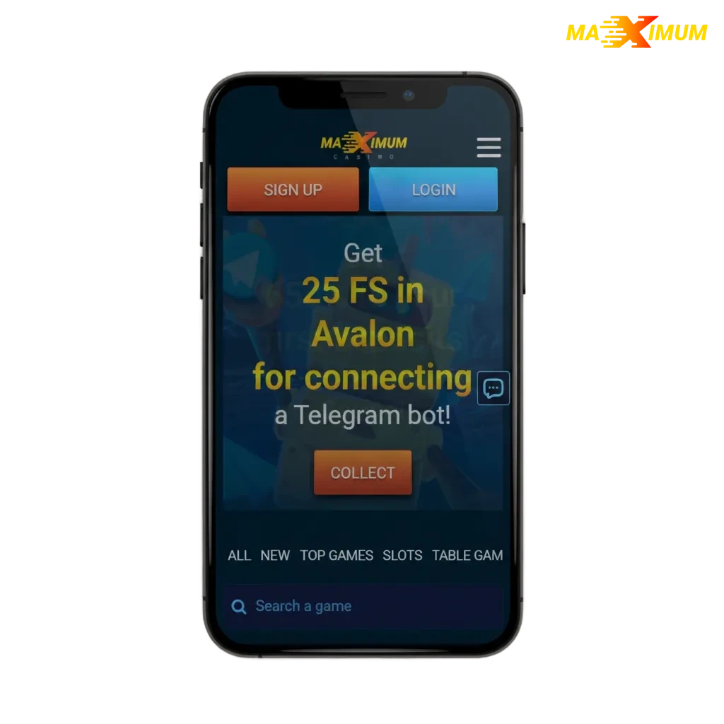Maximum Casino app for Android & iOS; UK-legal APK, multilingual. Mobile betting, pay by Visa, Mastercard, or USDT (ERC20).