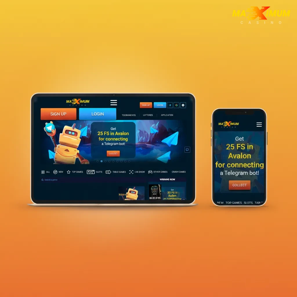 Maximum Casino website with top bar for Sports, Live, Esports, Casino, Live Casino; Log In, Join, cashier, bet slip