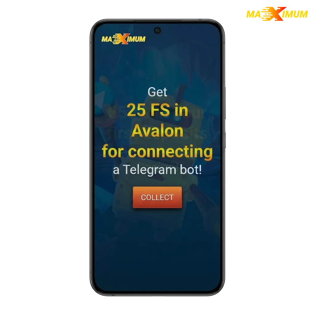 Maximum Casino mobile app download screen showing Android APK and iOS options with welcome bonus offers