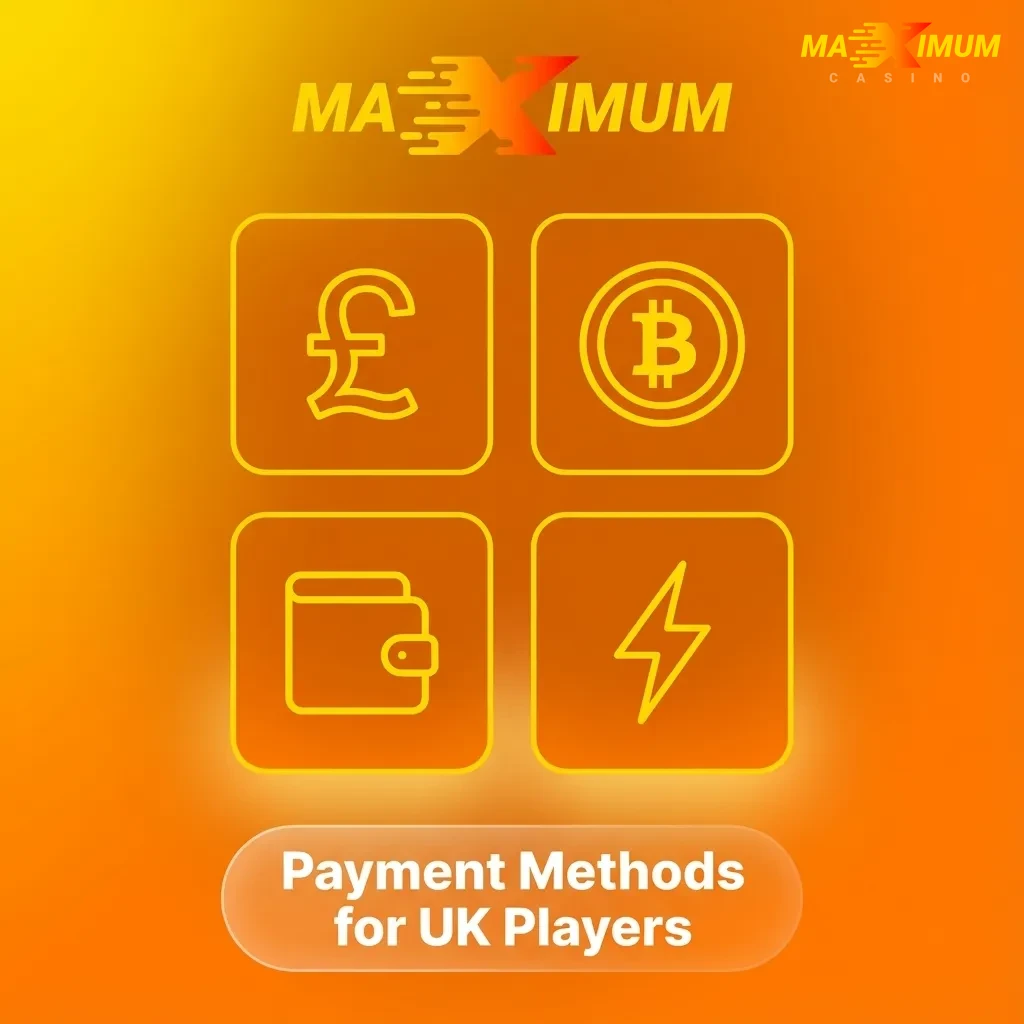 Table showing UK payment methods at Maximum Casino including VISA, Mastercard, and USDT with deposit and withdrawal minimums