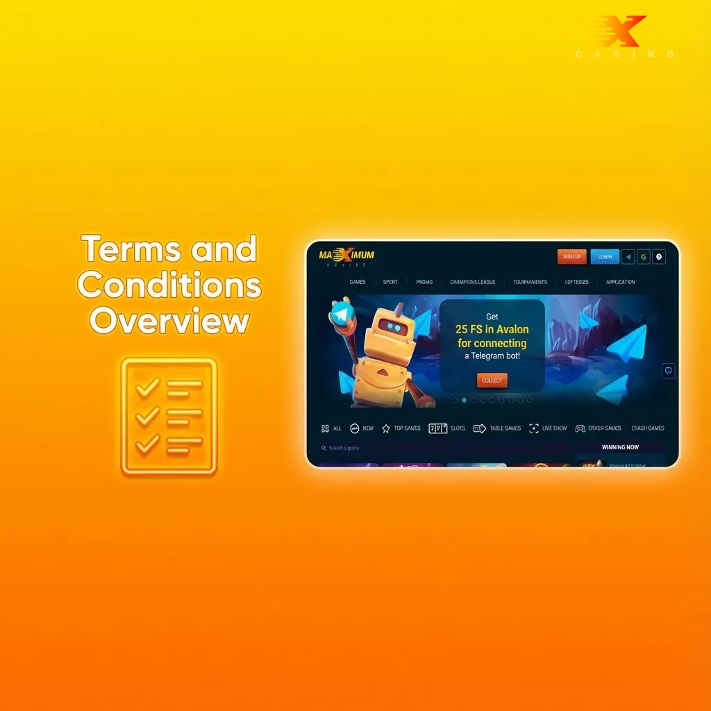 Maximum Casino terms overview showing account limits, bonus rules, verification requirements, and betting restrictions.