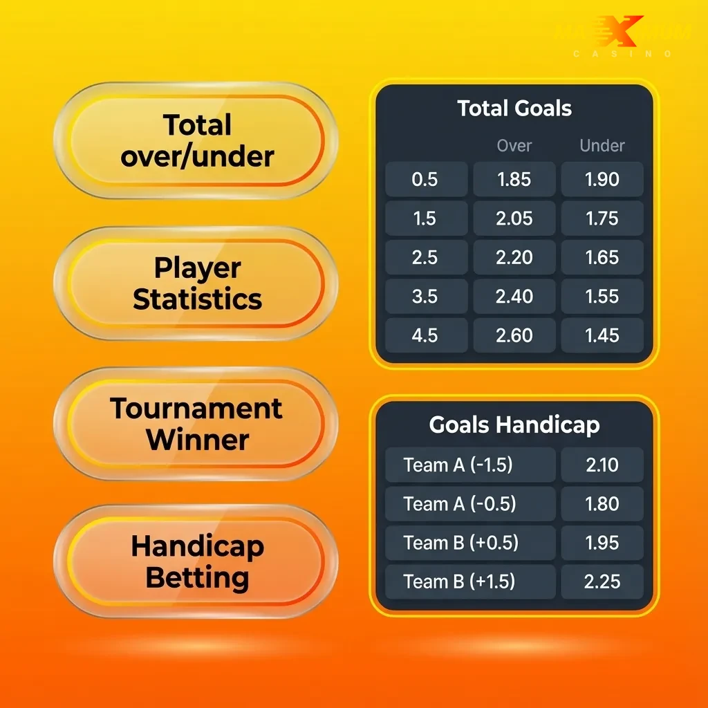 Diagram showing three bet types at Maximum Casino: Single, Accumulator, and System bets with their definitions.