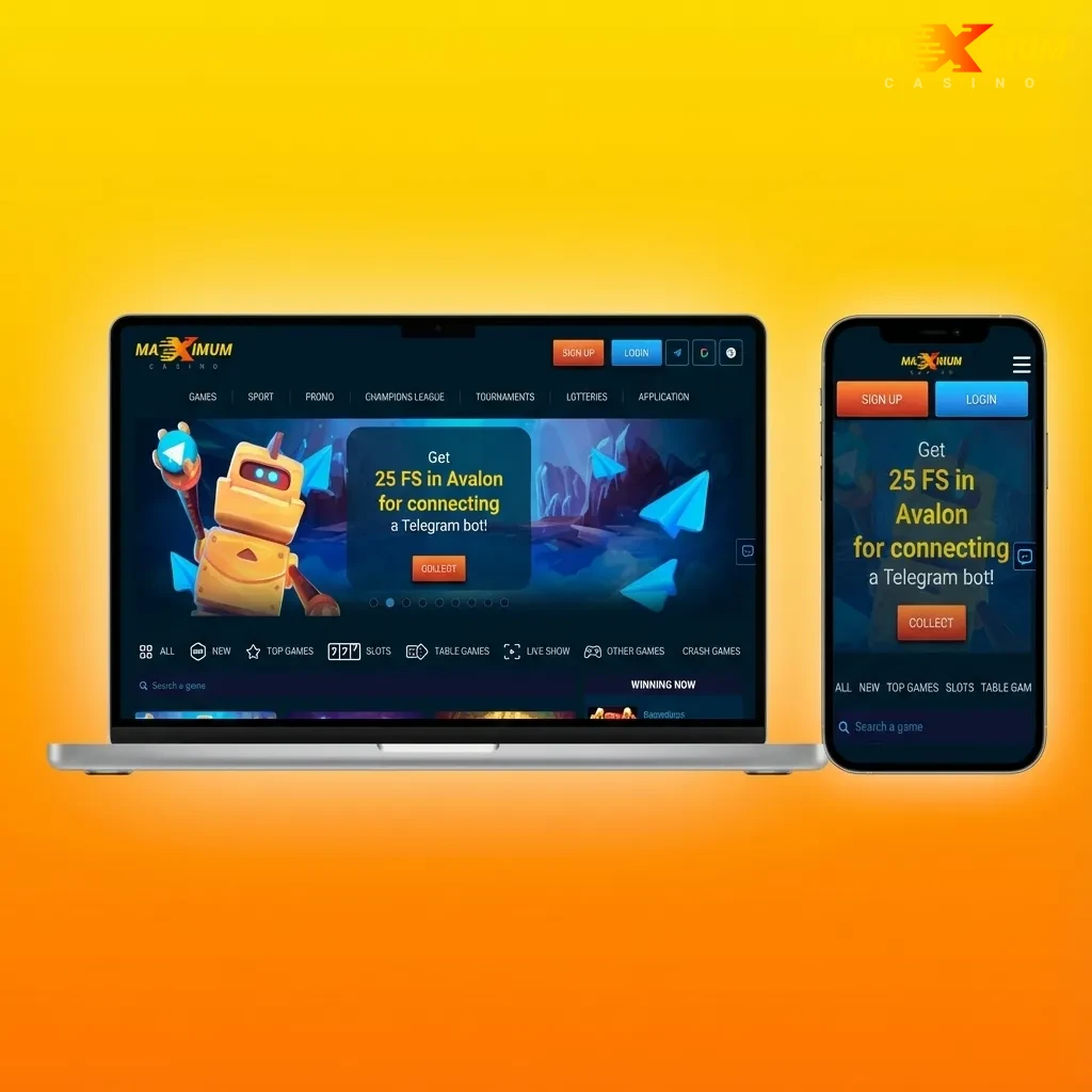 Maximum Casino interface showing navigation bar with sports, live betting, casino, live dealers, and promotions sections